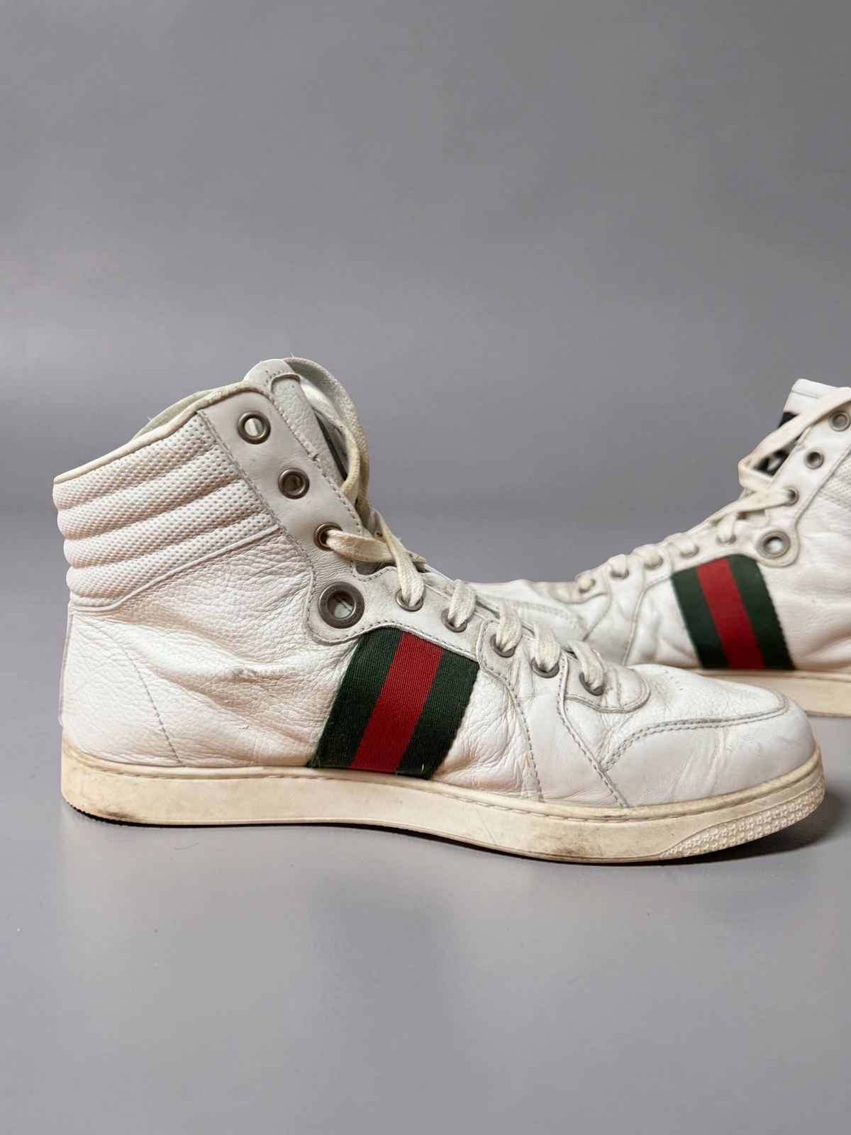 Gucci white stripe hightops