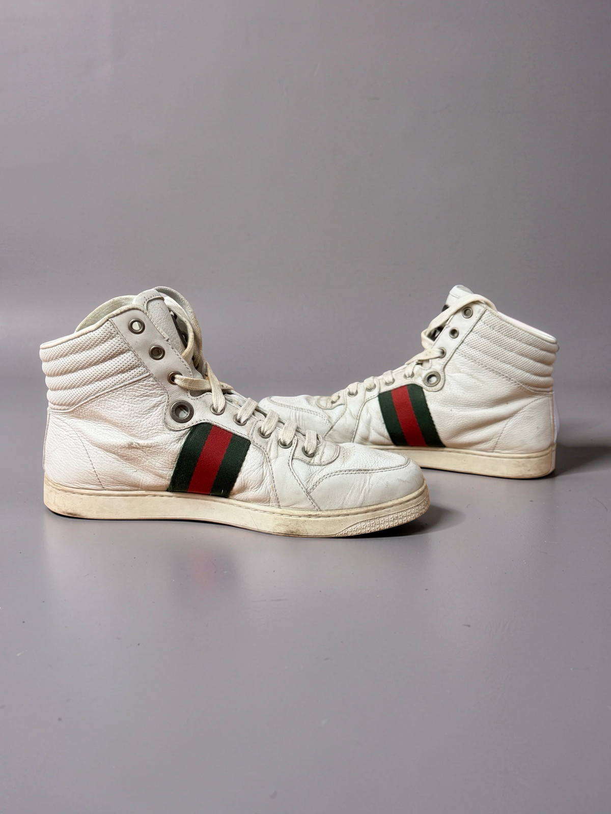 Gucci white stripe hightops