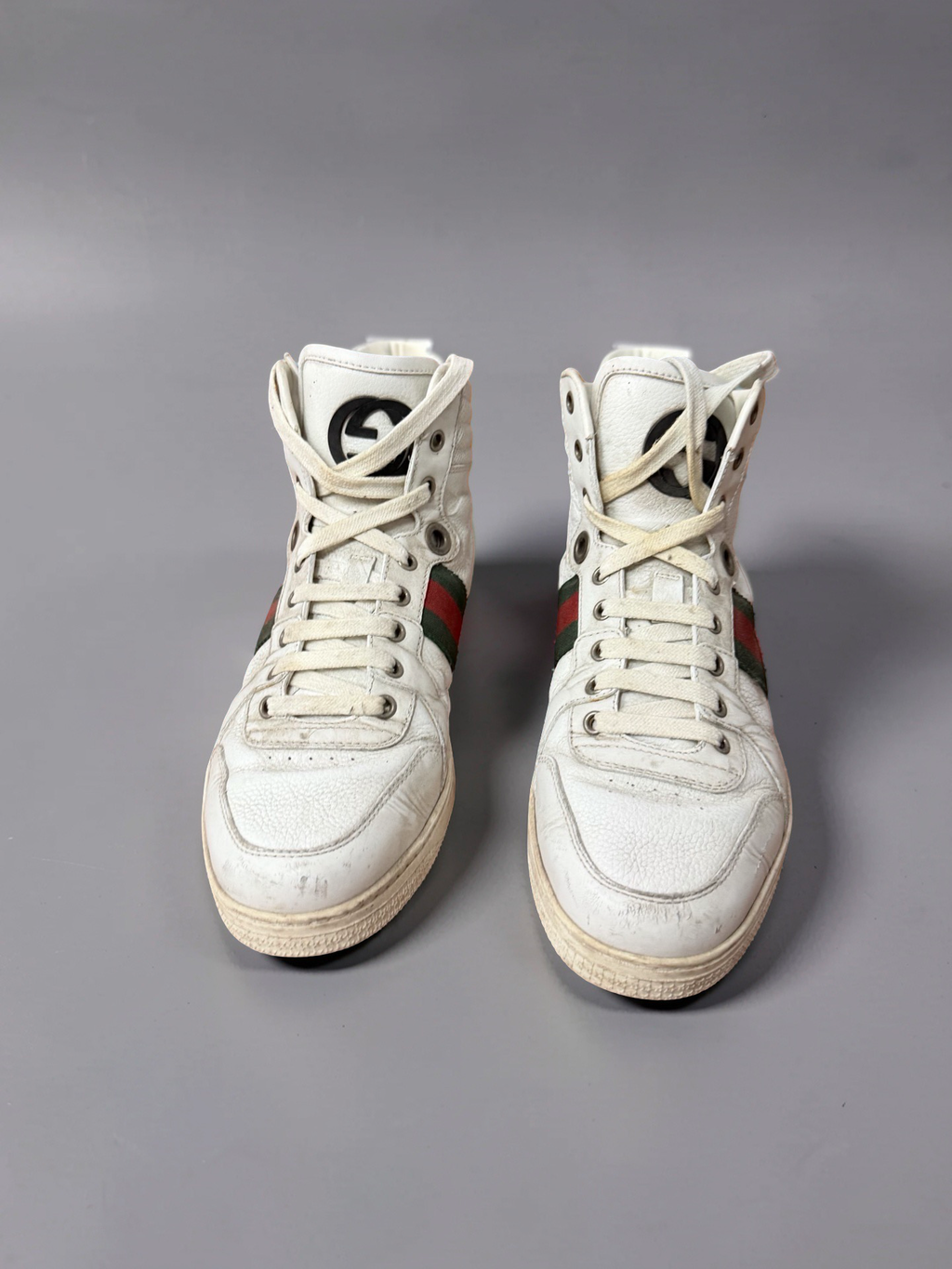 Gucci white stripe hightops