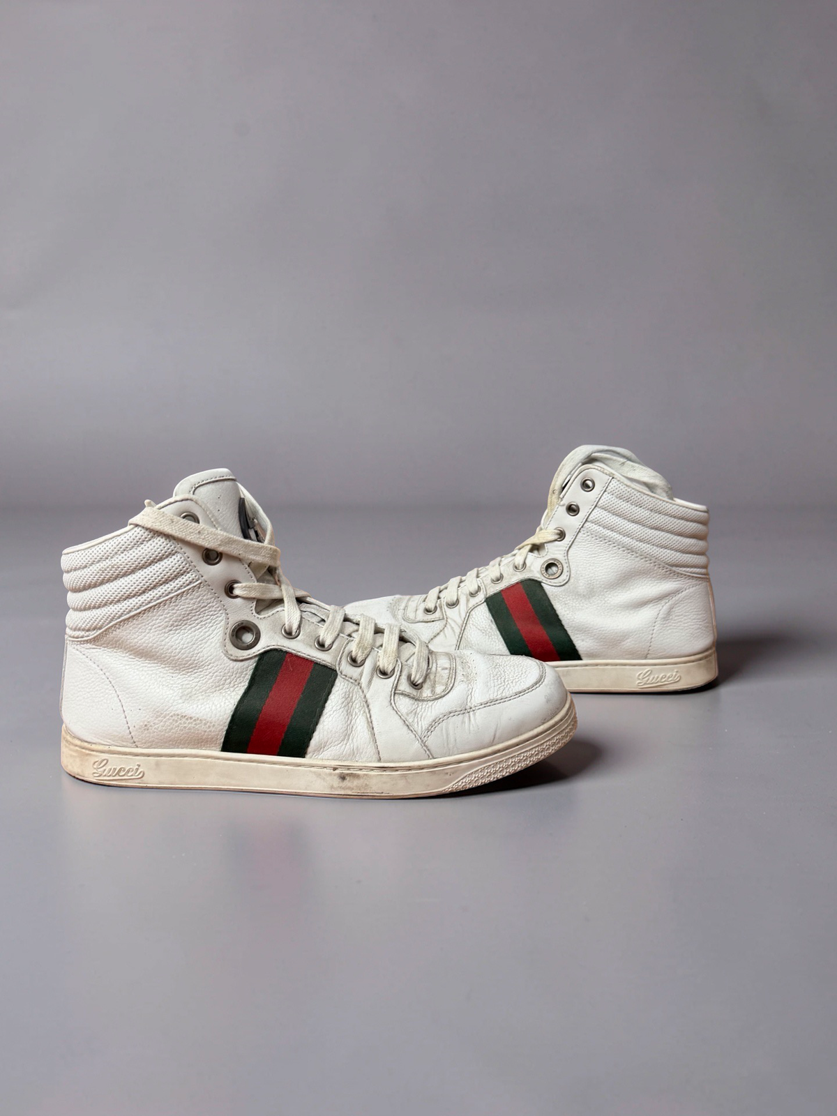 Gucci white stripe hightops