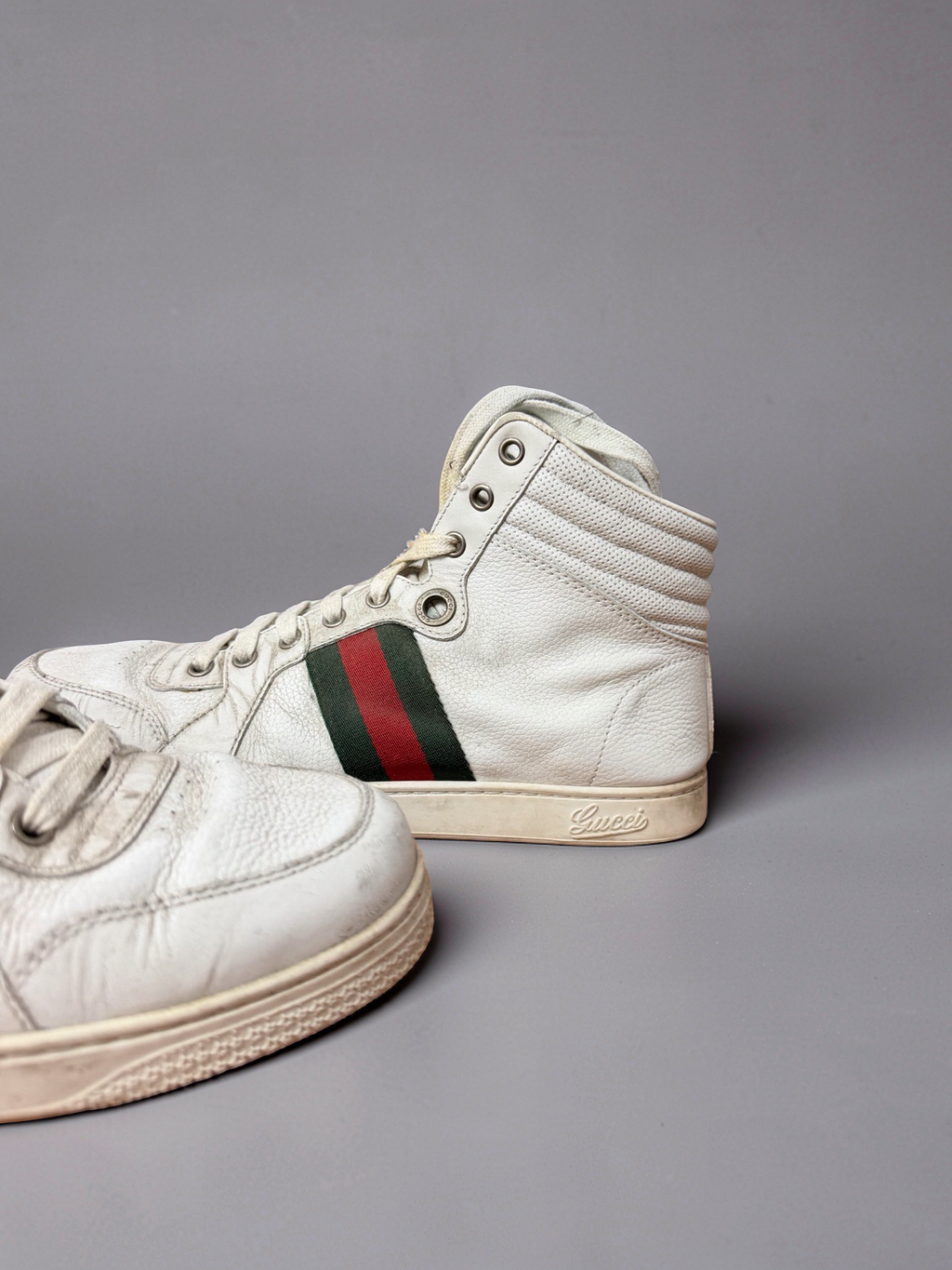 Gucci white stripe hightops